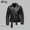 Men’s Biker Leather Jacket close up genuine leather stitching detail