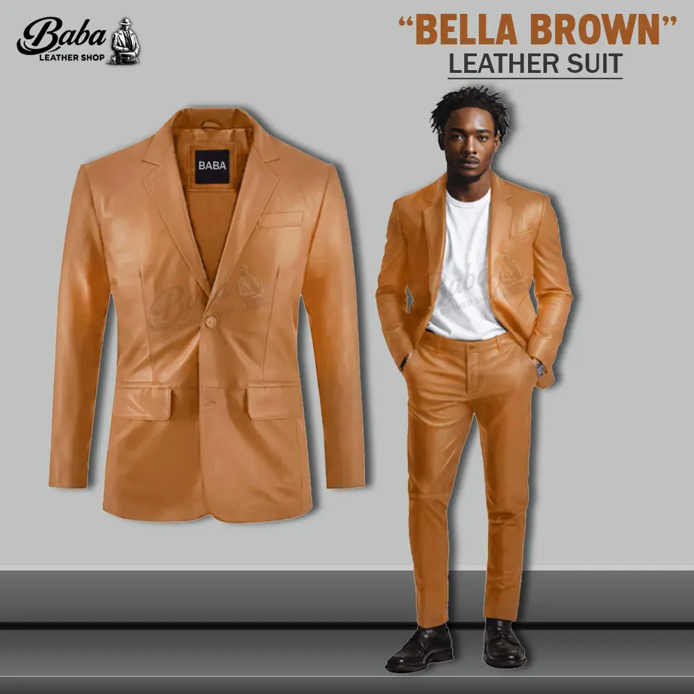 Bella Brown Leather Uniform made from 100% genuine brown leather with a premium handmade finish