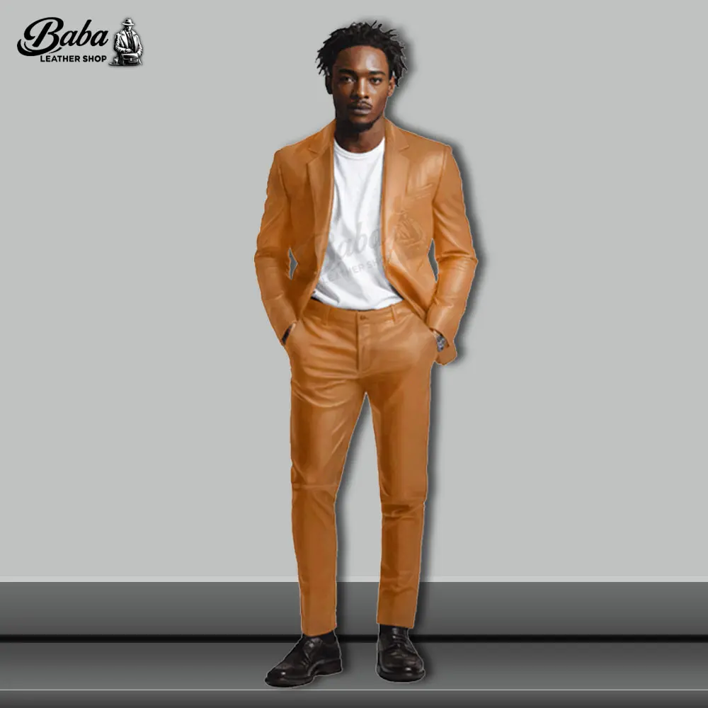 Close-up of Bella Brown Leather Uniform showing genuine leather texture and fine stitching