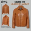 Caramel Luxe Leather Jacket - Premium lambskin leather jacket in warm caramel brown color