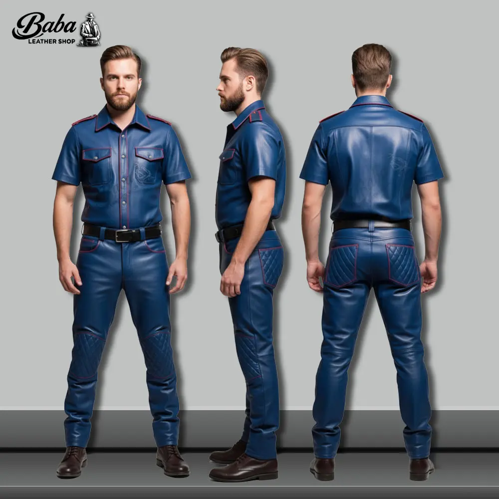 2 Piece Leather Outfit in premium genuine leather — custom sizing & multiple colors available