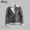 Front view of men's heritage leather jacket with shearling lining, zip closure and structured fit