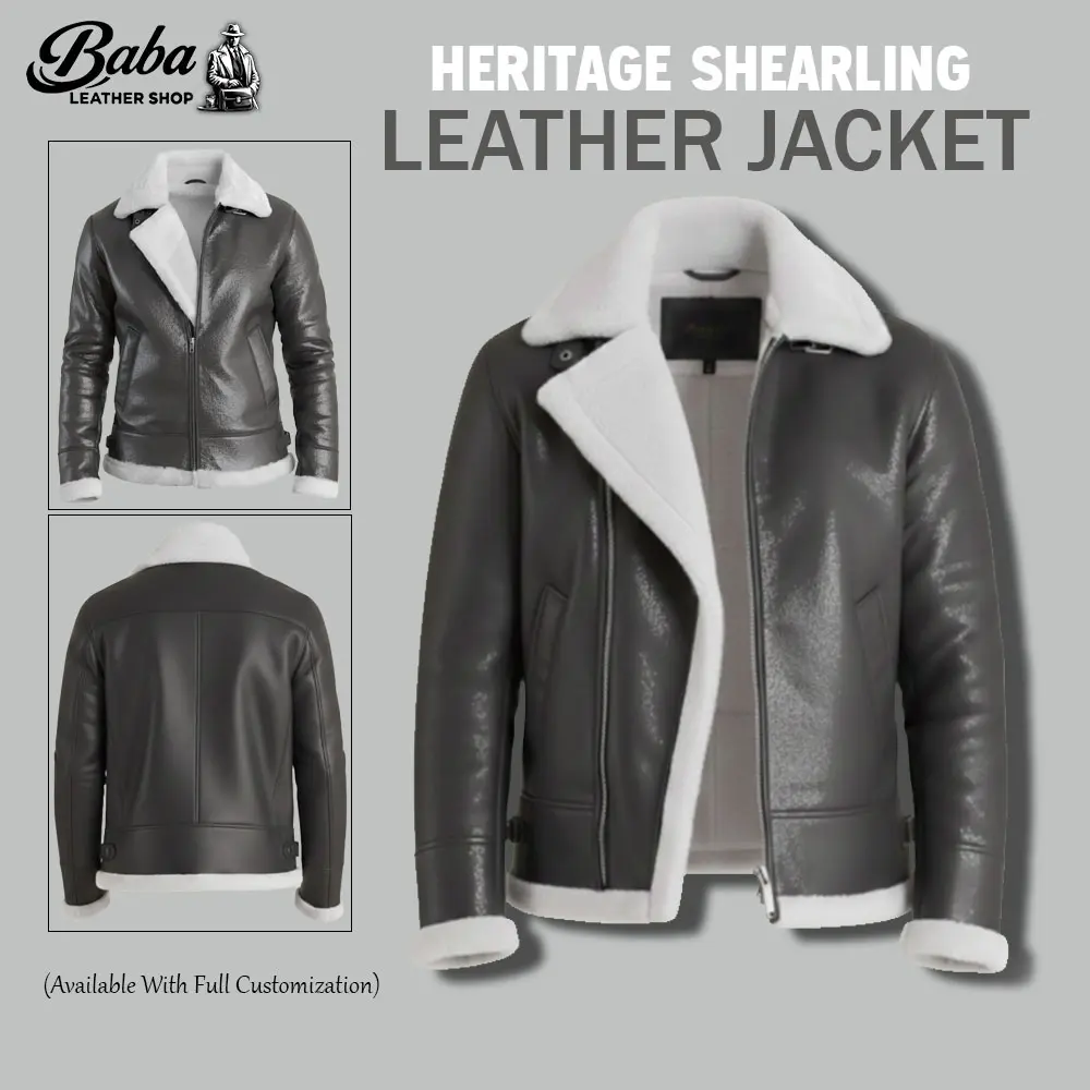 Heritage leather jacket with shearling collar in rich brown full-grain leather — men's premium coat