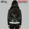 Women's leather jacket with fur inside – back view showing tailored fit