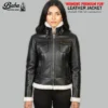 Ladies leather jacket with fur collar – front view in genuine leather