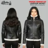 Fur leather jacket for women in premium black lambskin with fur lining