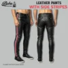 Premium black pants with leather stripe on side – custom fit in Lambskin, Cowhide & Full-Grain leather