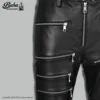 Left Side Zipper Zoom Detail Alt Text: Close-up zipper detail on stylish leather pants with zipper hardware