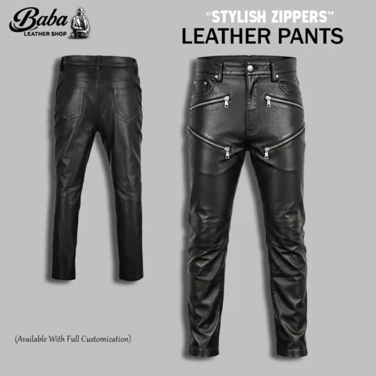 Main Image Alt Text: Stylish Zippers Leather Pant with zipper detailing for men