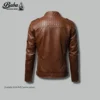 Back view of brown cafe racer leather jacket displaying clean leather finish and tailored biker jacket cut