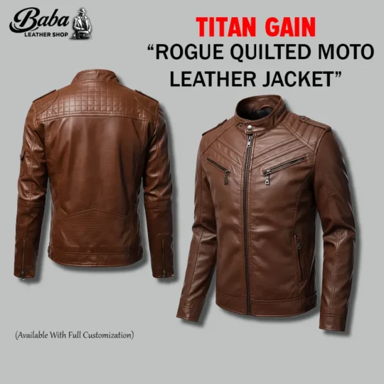 Men's brown cafe racer leather jacket – front style shot showing slim fit and classic biker design