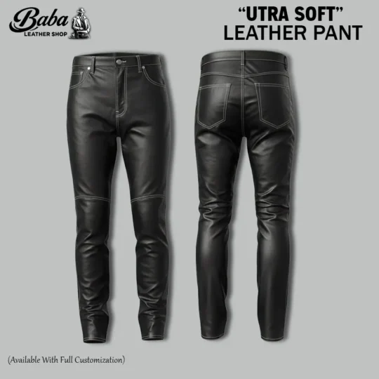 Mens leather pants black premium genuine leather