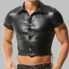 Cropped leather shirt front view with side lace-up detail