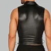 Back view of cropped leather shirt showing full rear silhouette