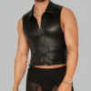 Stylish front pose in cropped leather shirt with lace-up sides