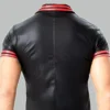 Back view of men's classic fit polo leather shirt showing smooth leather finish and structured back panel
