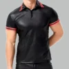 Men's classic fit polo leather shirt in front view, showing polo collar, button placket, and tailored silhouette