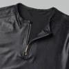 Close-up of front zipper detail on a long sleeve leather shirt mens style