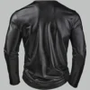 Back view of mens long sleeve leather shirt showing full cut and stitching