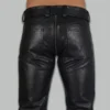Back view of slim fit genuine leather pants for women, clean finish