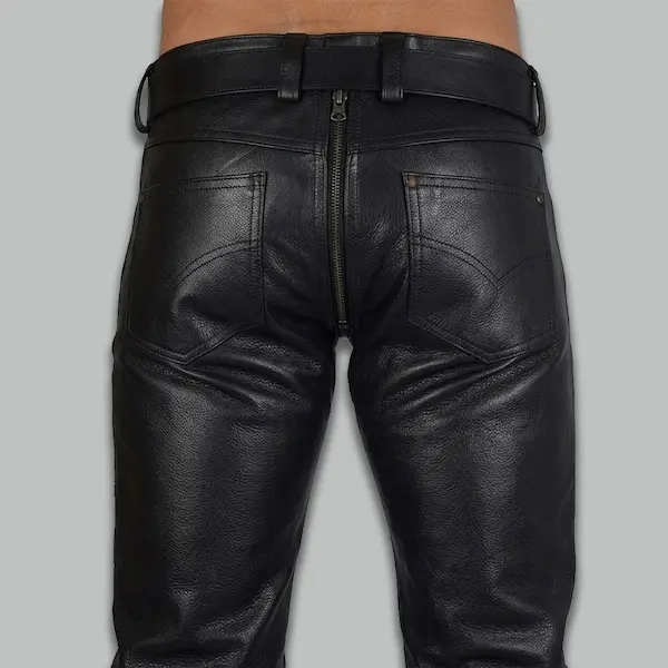 Back view of slim fit genuine leather pants for women, clean finish