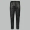black leather pants with zippers, slim fit front view