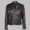 Black Classic Leather Jacket front view showing zip closure and collar