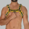 Front stylish view of leather harness for men worn as a fashion accessory