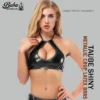 Taube shiny metallic crop latex bras style in genuine leather, front view