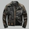 Vintage leather jacket for men front view in black genuine leather