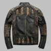 Vintage leather jacket for men back view showing tailored fit