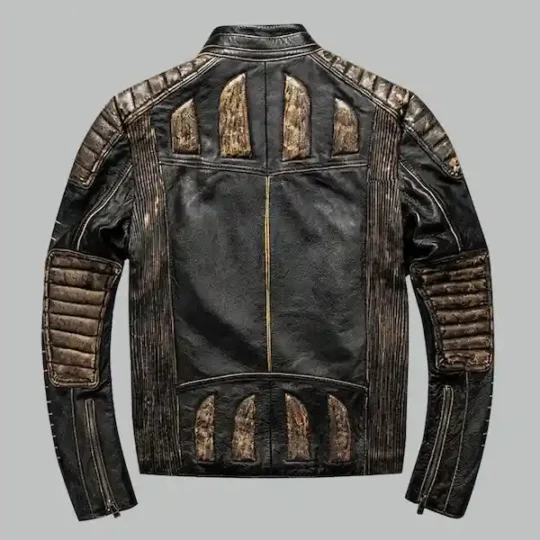 Vintage leather jacket for men back view showing tailored fit