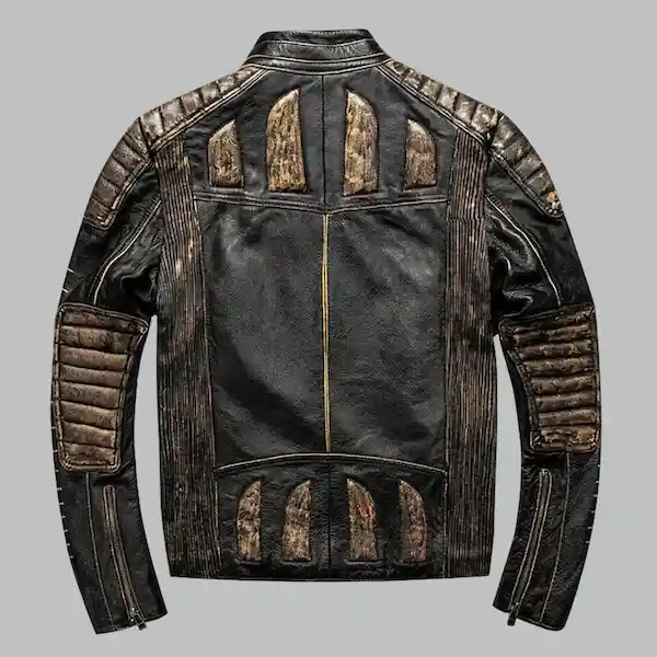 Vintage leather jacket for men back view showing tailored fit