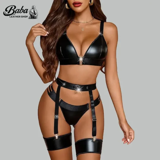 Leather lingerie set, front view