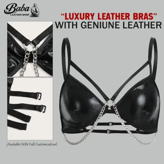 Leather Bra With Chains handcrafted from genuine leather with decorative metal chain details