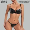 Leather bra panty set in black lambskin leather