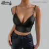 Leather V Neck Crop Top – Genuine Leather Women’s Fashion