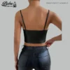 Leather V Neck Crop Top – Back View