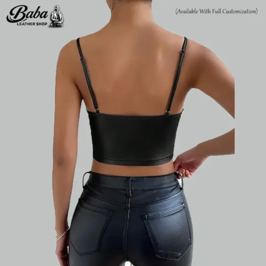 Leather V Neck Crop Top – Back View
