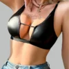 Leather push up bra cup detail showing hand-stitched construction