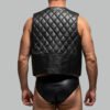 Black Leather Vest For Men back view with quilted diamond pattern