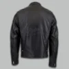 Black leather racer motorcycle jacket back view with zippered cuffs