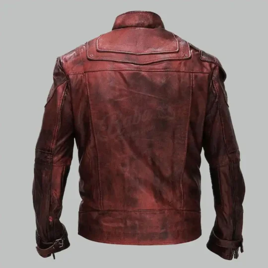 Guardians of Galaxy Leather Jacket back view in maroon leather