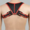 Leather Shoulder Harness back view in red and black leather