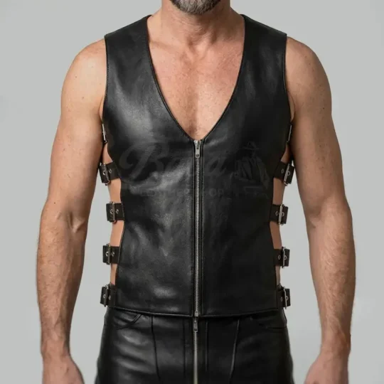 Leather Side Buckle Vest with side buckle design
