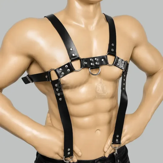 Leather Suspender Harness close up view