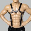 Leather Suspender Harness front view showing leather straps and hardware