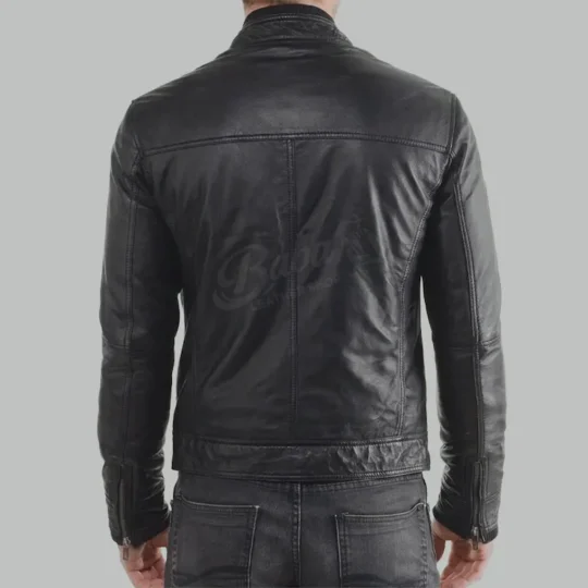 Mens Genuine Leather Jacket black back view