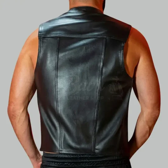 Men's Leather Bar Vest back view