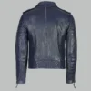 Navy Blue Leather Motorcycle Jacket back view with quilted detailing